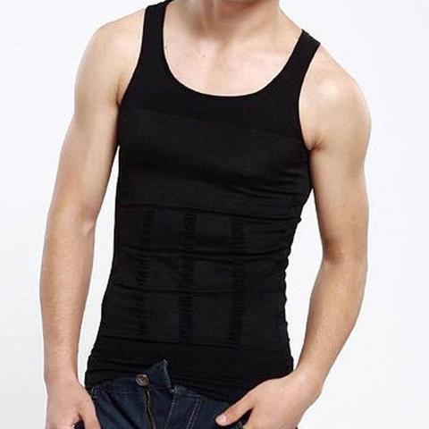 a man in a black tank top