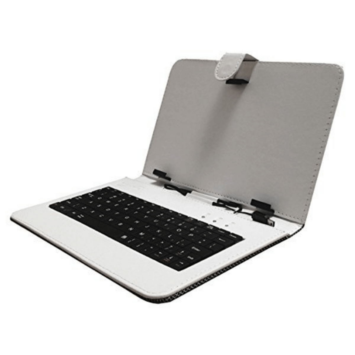 a white laptop with a black keyboard