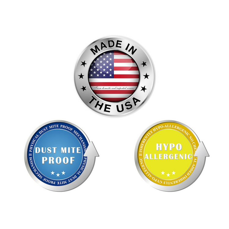 a group of round badges with text