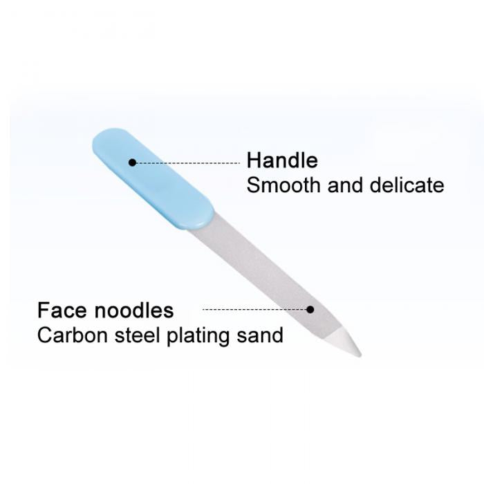 a blue and white nail file