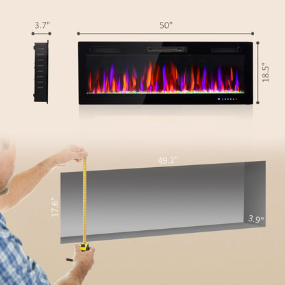 50" Electric Fireplace Recessed and Wall Mounted