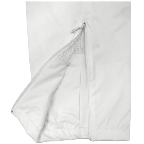 a white pants with a zipper