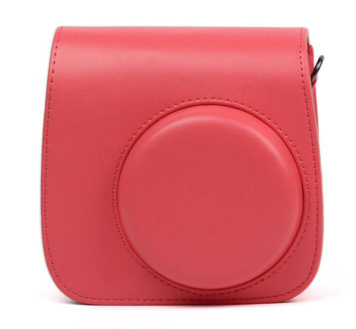 a red leather case with a round circle