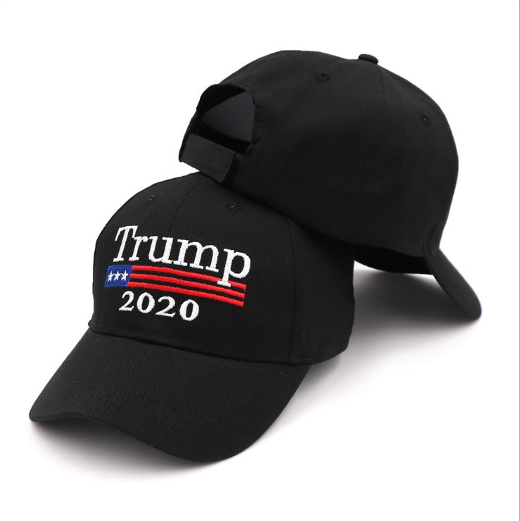 a black hat with a white text on it