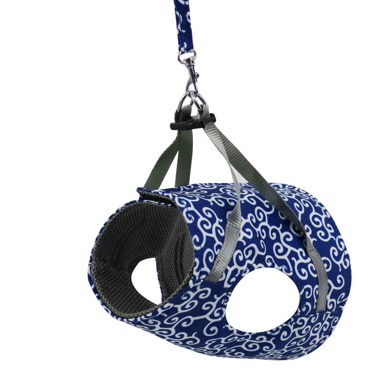a blue and white pet carrier