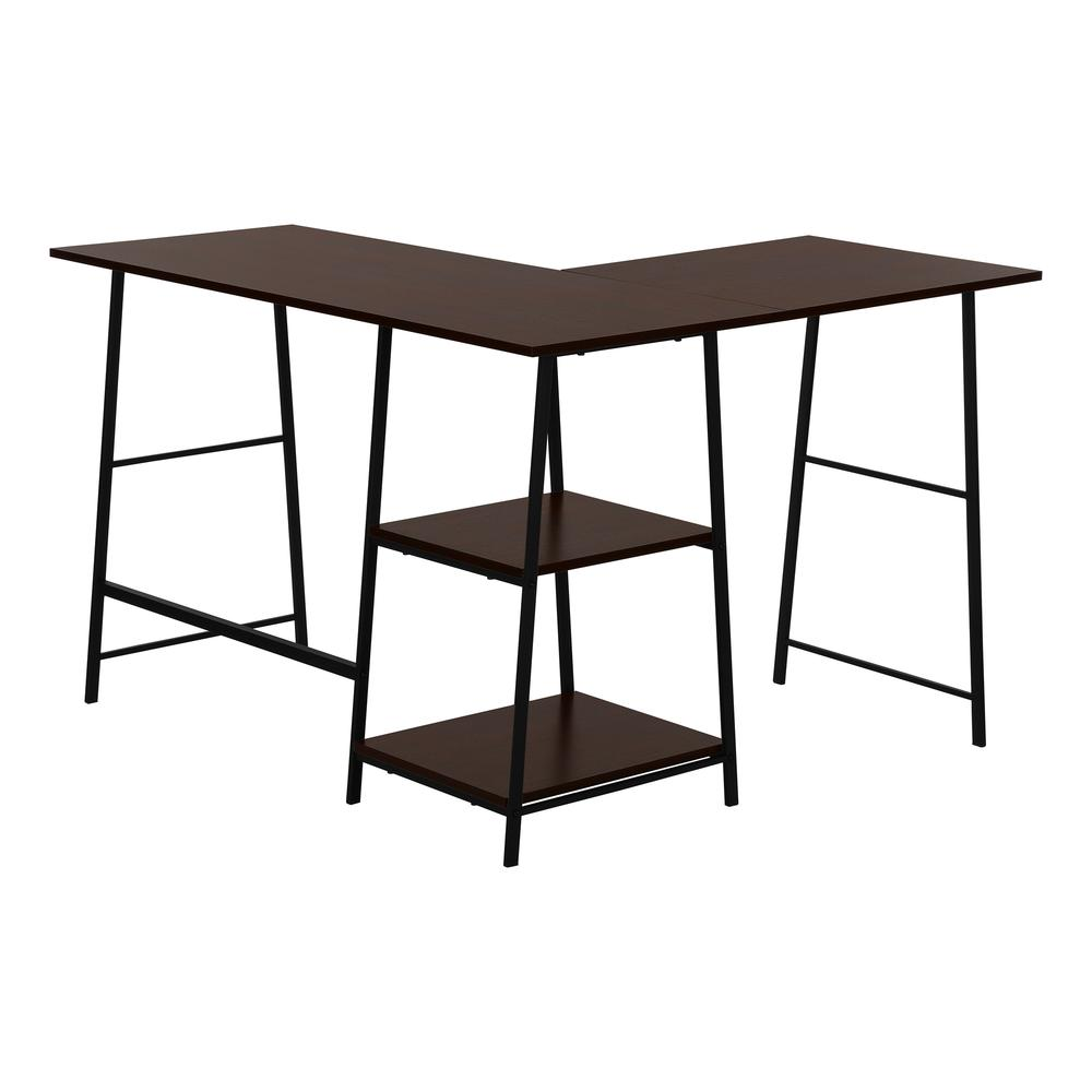 COMPUTER DESK - 48"L / ESPRESSO TOP / BLACK METAL CORNER