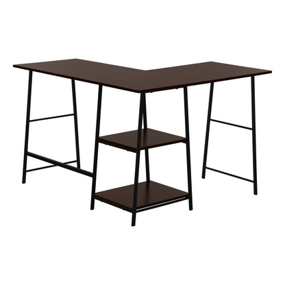 COMPUTER DESK - 48"L / ESPRESSO TOP / BLACK METAL CORNER