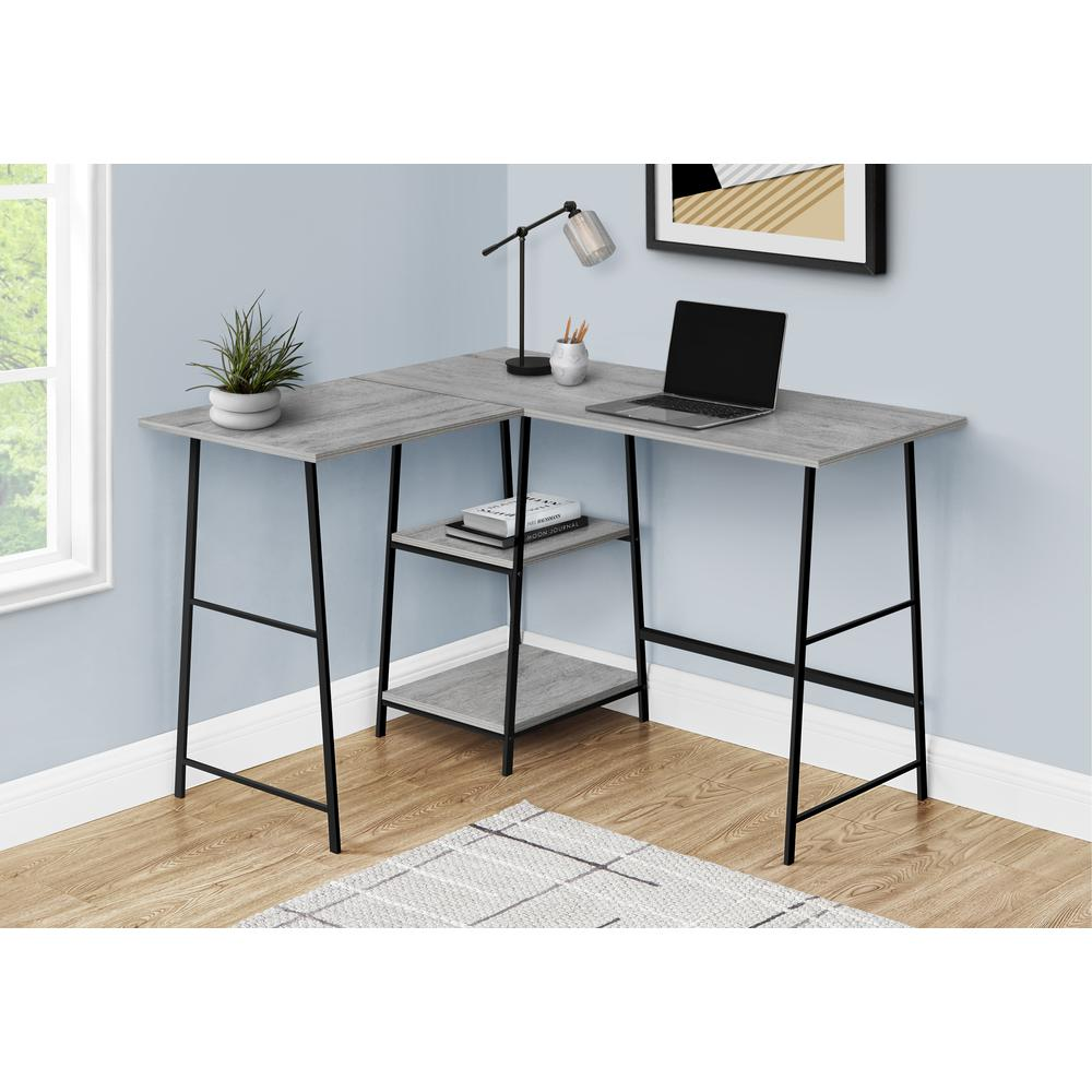 COMPUTER DESK - 48"L / ESPRESSO TOP / BLACK METAL CORNER