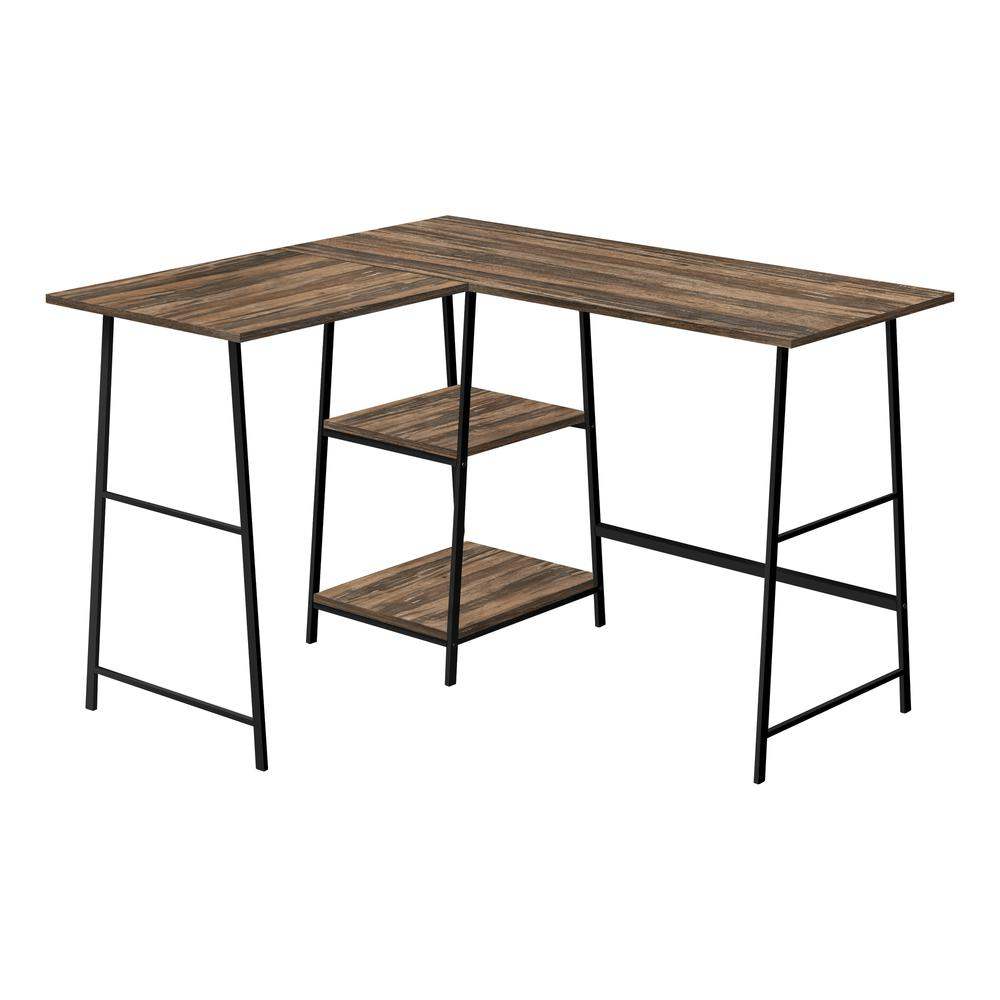 COMPUTER DESK - 48"L / ESPRESSO TOP / BLACK METAL CORNER