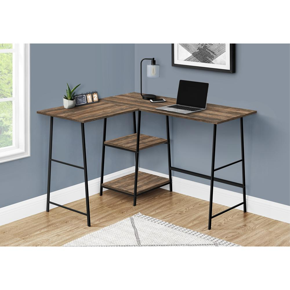 COMPUTER DESK - 48"L / ESPRESSO TOP / BLACK METAL CORNER