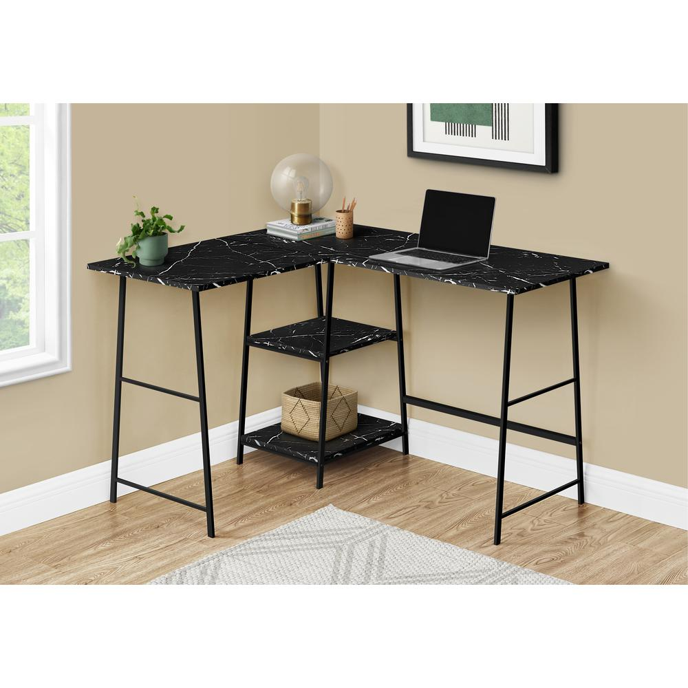 COMPUTER DESK - 48"L / ESPRESSO TOP / BLACK METAL CORNER