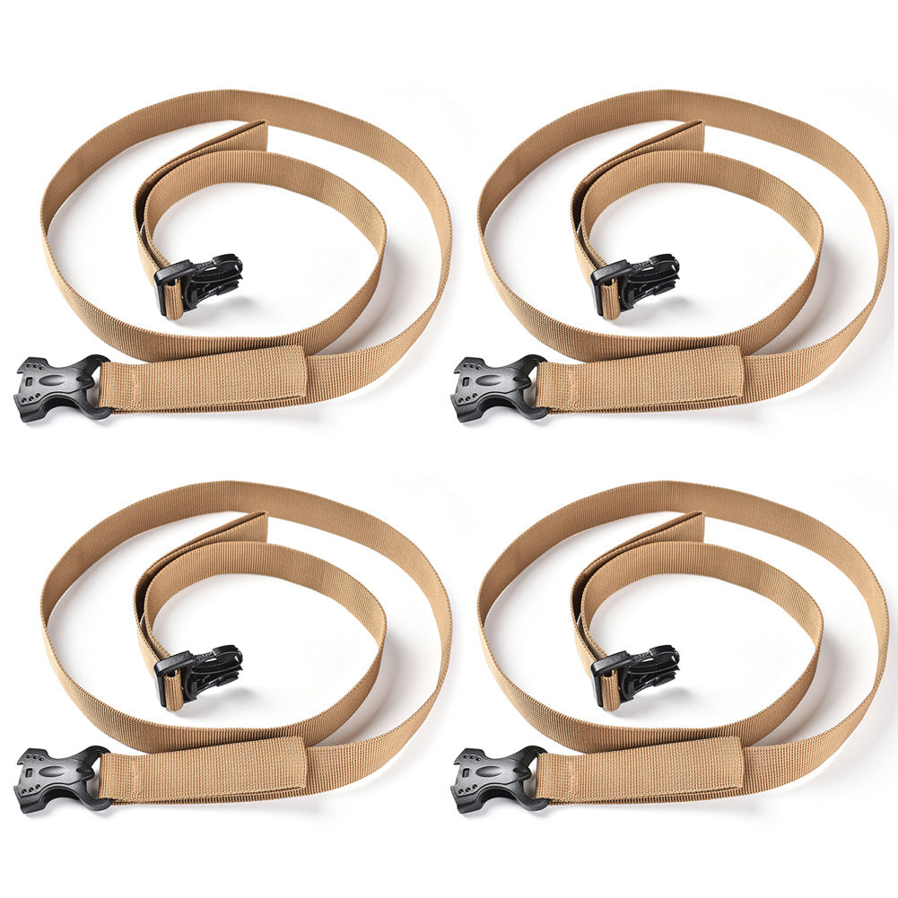 a group of tan straps with black clips
