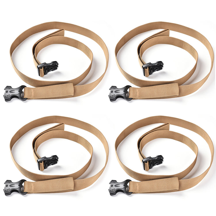 a group of tan straps with black clips