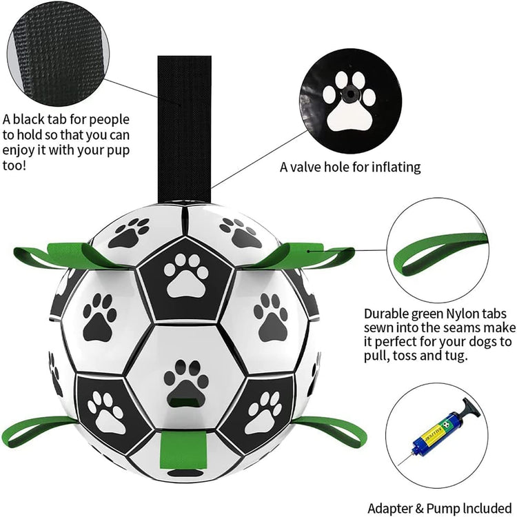 a football ball with a black and white ball with paw prints