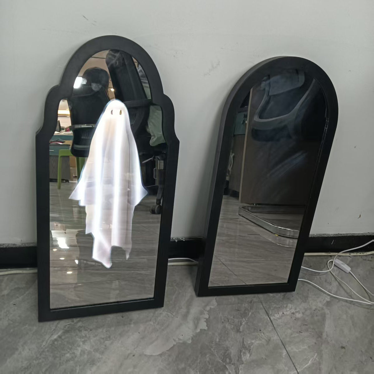 a mirror with a white cloth on it