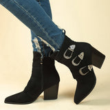 Women's Retro Mid-Calf Boots with Buckle Detail