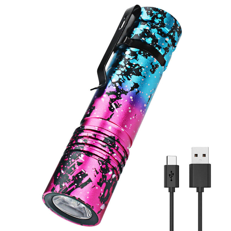 a flashlight with a black handle and a black usb cable