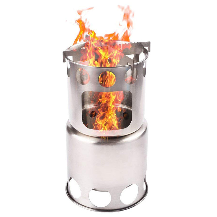 a metal cylinder with a fire on top