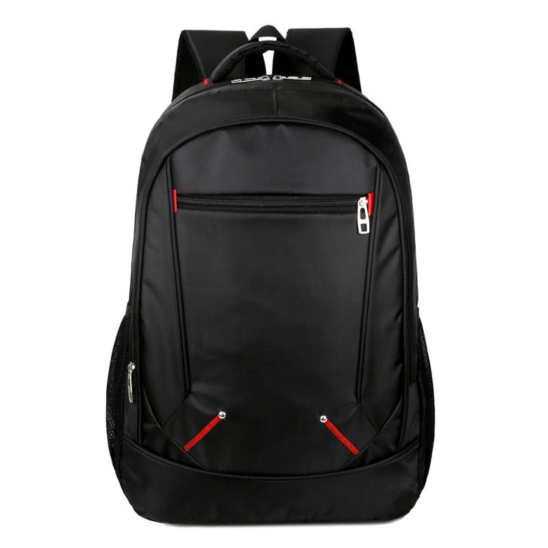 a black backpack with red zippers
