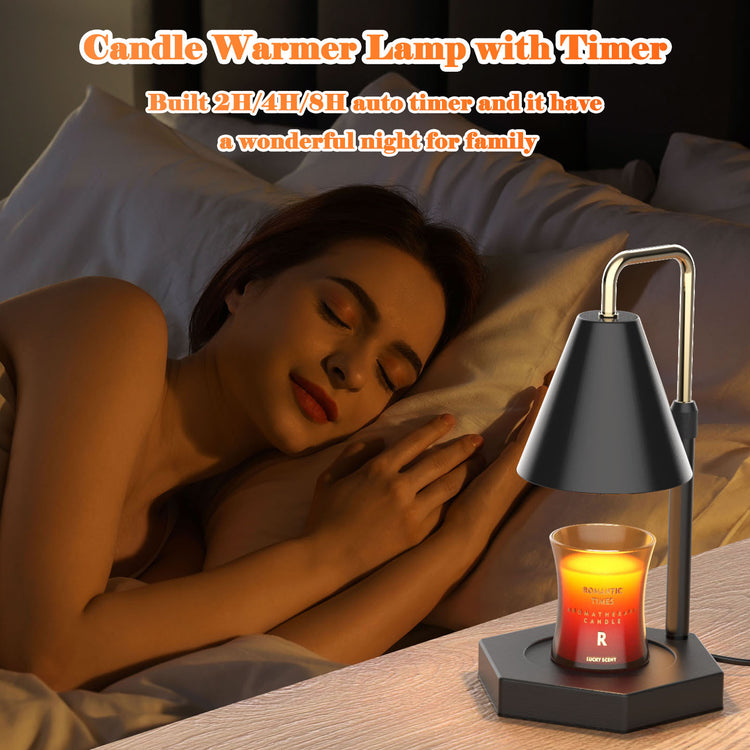 a woman sleeping in bed with a candle