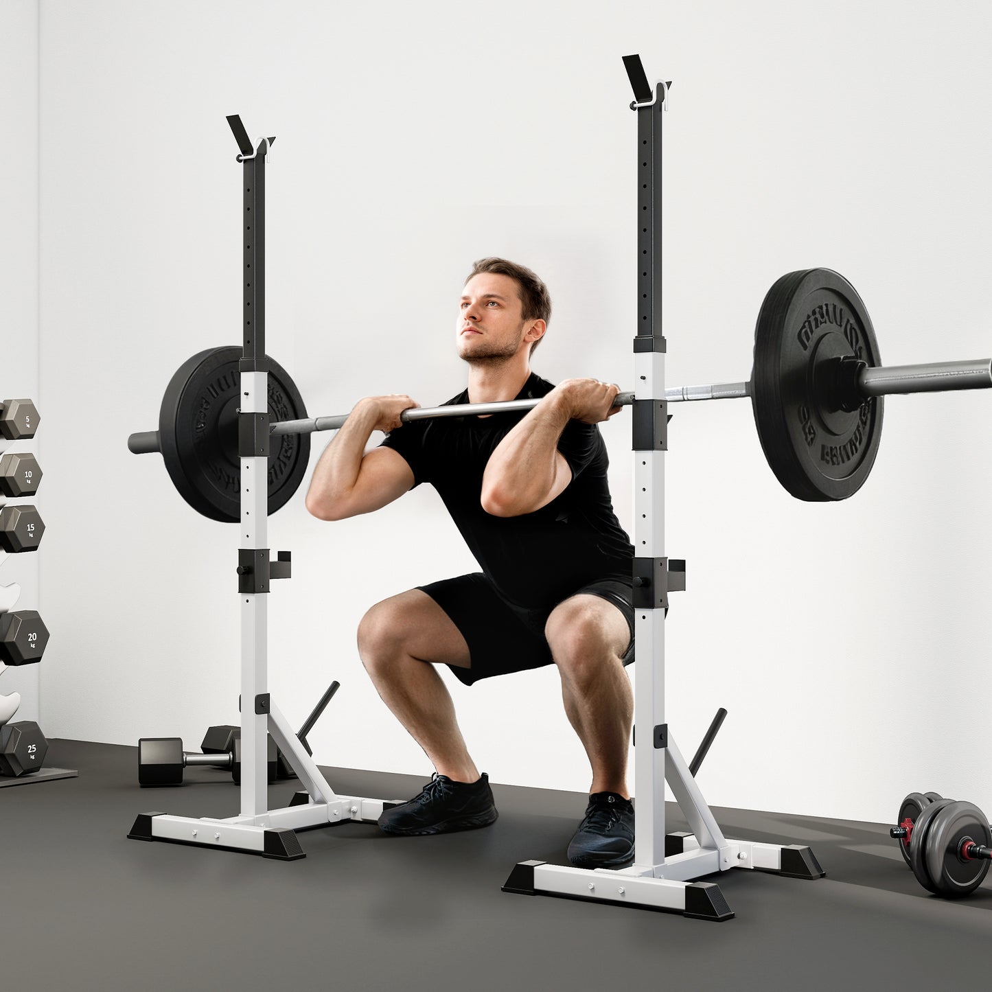 Adjustable Power Tower Dip Station Pull Up Bar Squat Rack Power Cage At Home Workout Equipment
