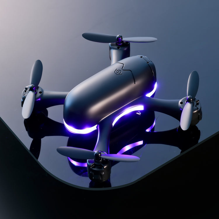a small drone with a purple light