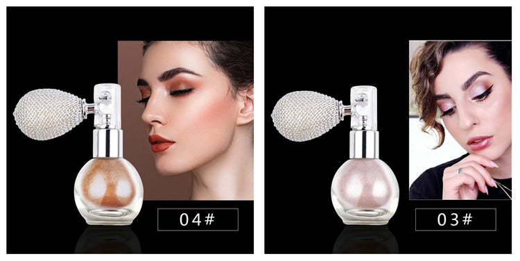 a woman with her eyes closed and a bottle of perfume