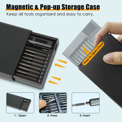 1Set 70 In 1 3.7V Mini Electric Screwdriver Kit Rechargeable Magnetic Repair Tool Kit With 5 Torque Settings 64 S2 Precision Bits 4 LED Lights For Phone Camera Laptop Watch Repair