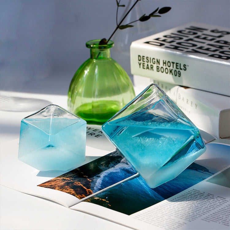 a glass cubes on a table