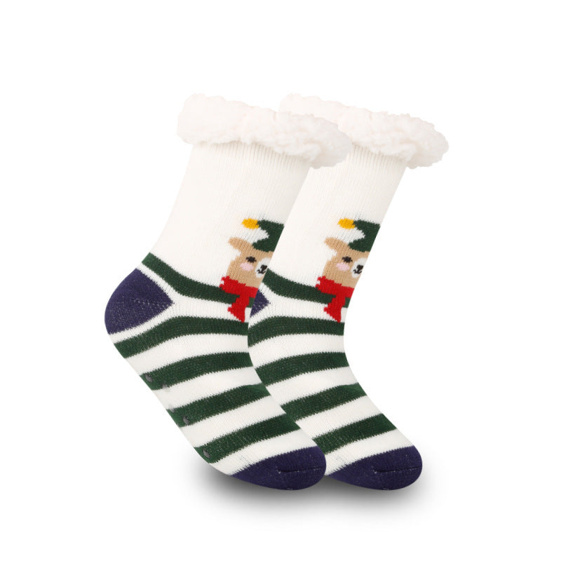 a pair of socks with a reindeer design