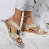 Women's Peep-Toe Wedge Sandals with Circular Detail