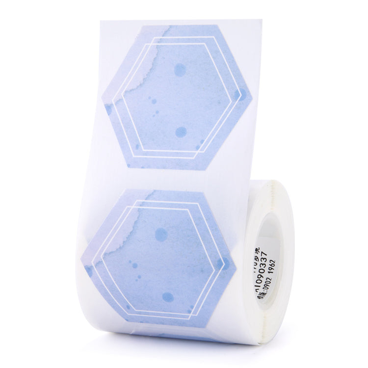 a roll of white and blue stickers