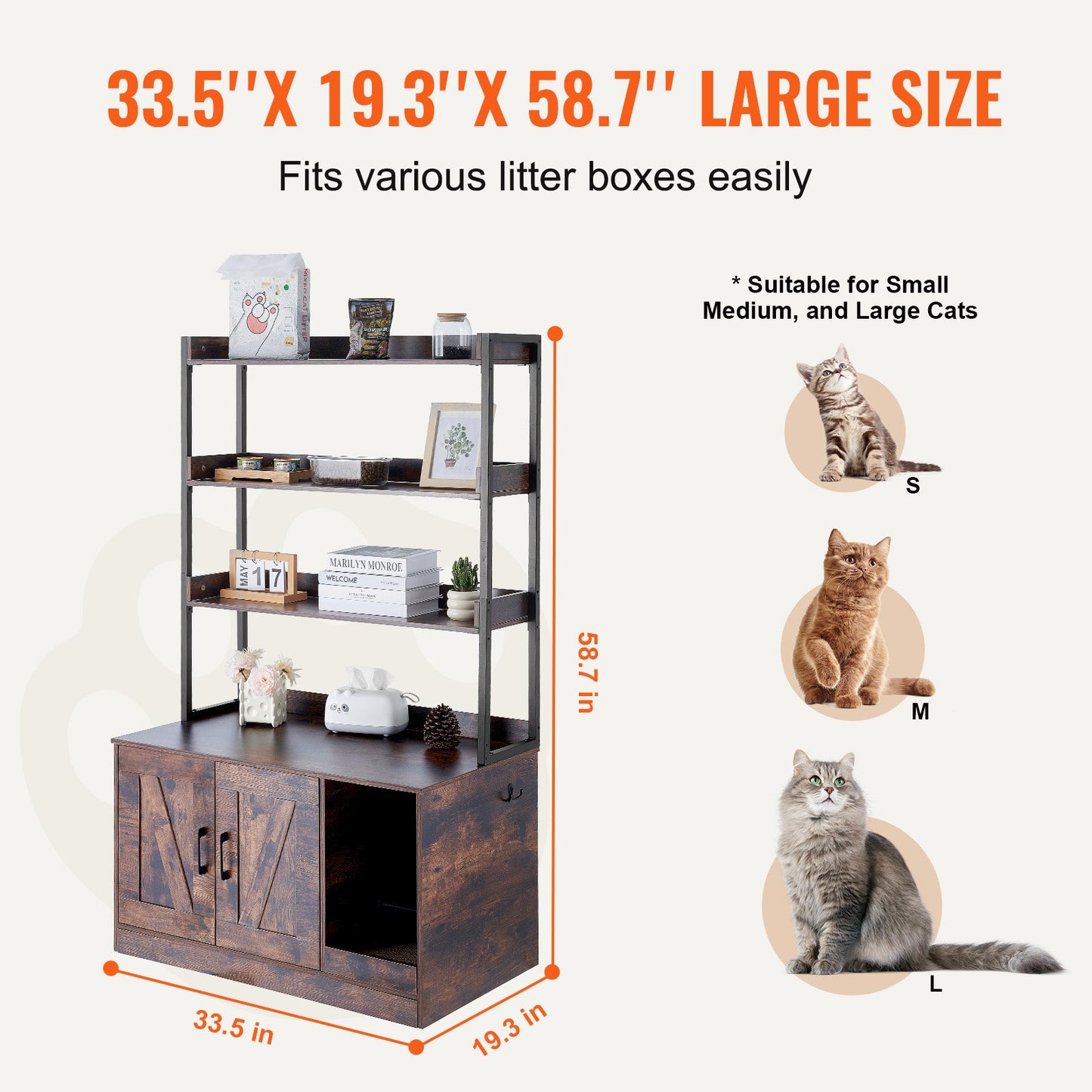 Cat Litter Box Enclosure Wooden Litter Box Furniture Hidden With 3 Shelves
