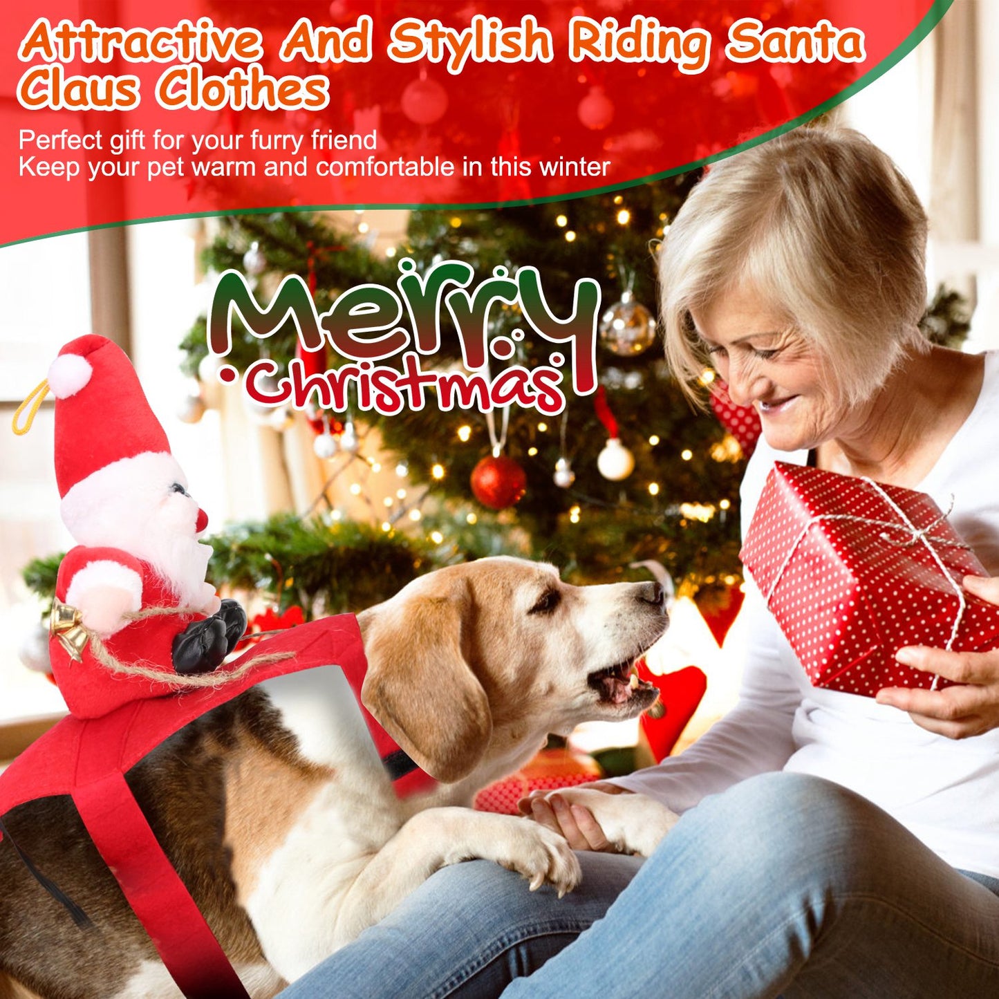 S-M-L-XL Options -- 1Pc Pet Christmas Costumes Red Winter Coat For Dog Riding Santa Claus With Bell Clothes New Year Outfit Cosplay Costumes Party Dress Up For Cats