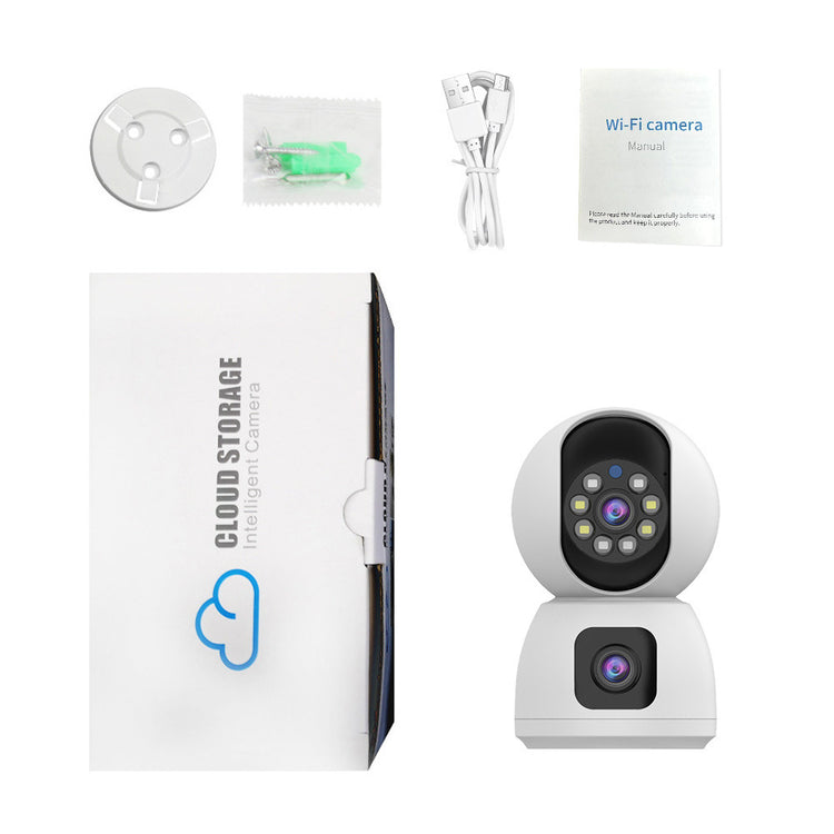 a white camera with a box and other objects