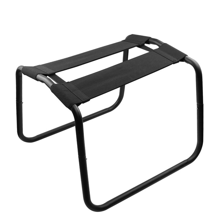 a black metal frame with black straps
