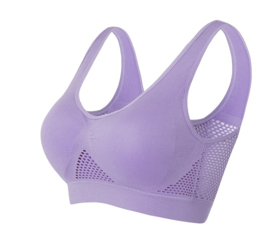 a purple sports garment with mesh