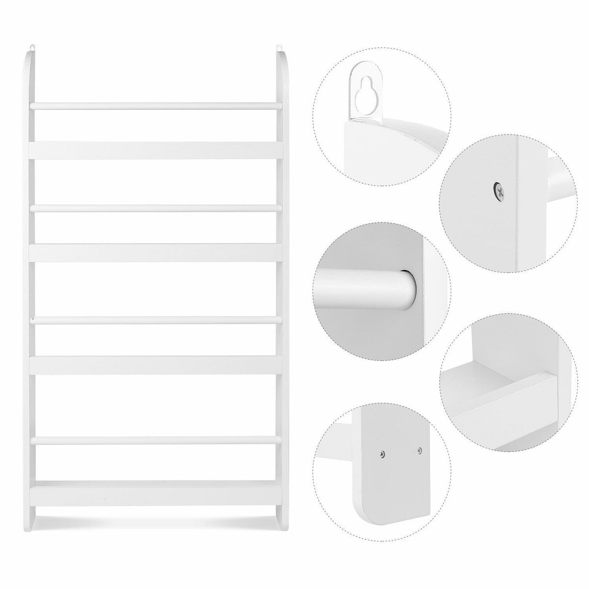 a white shelf with four shelves