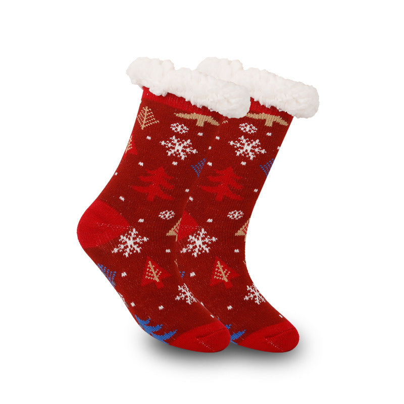a pair of red socks with white fur