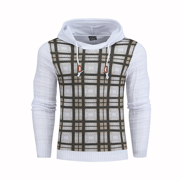 a white sweater with a black and brown pattern