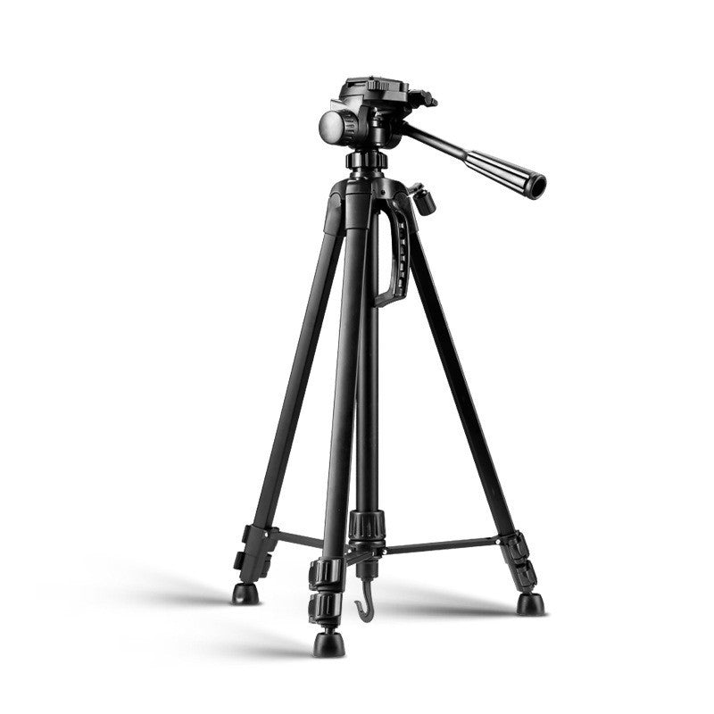 a black tripod with a camera on it