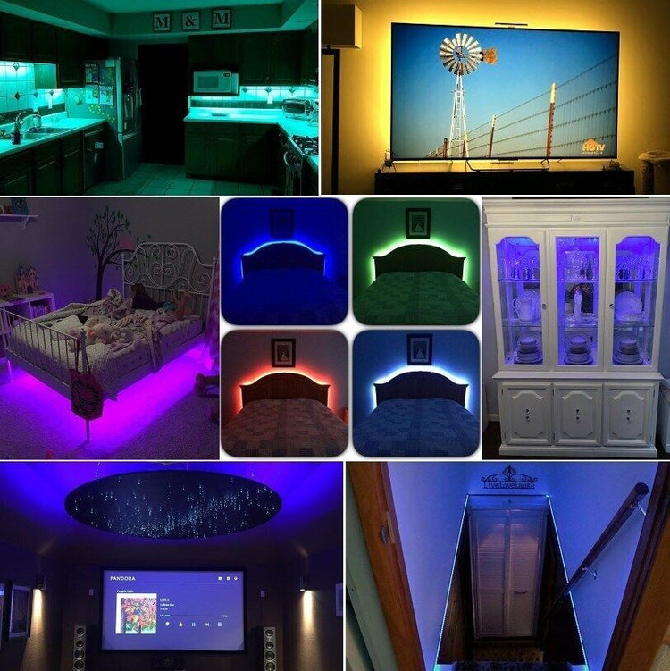 a collage of different colored lights