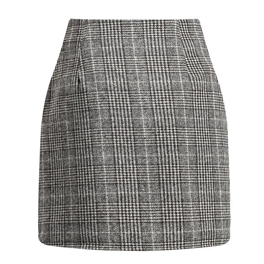 High-waisted Plaid Skirt Tight Pencil Wool Mini Skirt