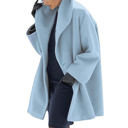 Plus Size Women's Solid Color Round Neck Button Coat - Oversized Hooded Wool-Like Long Coat For Fall&Winter