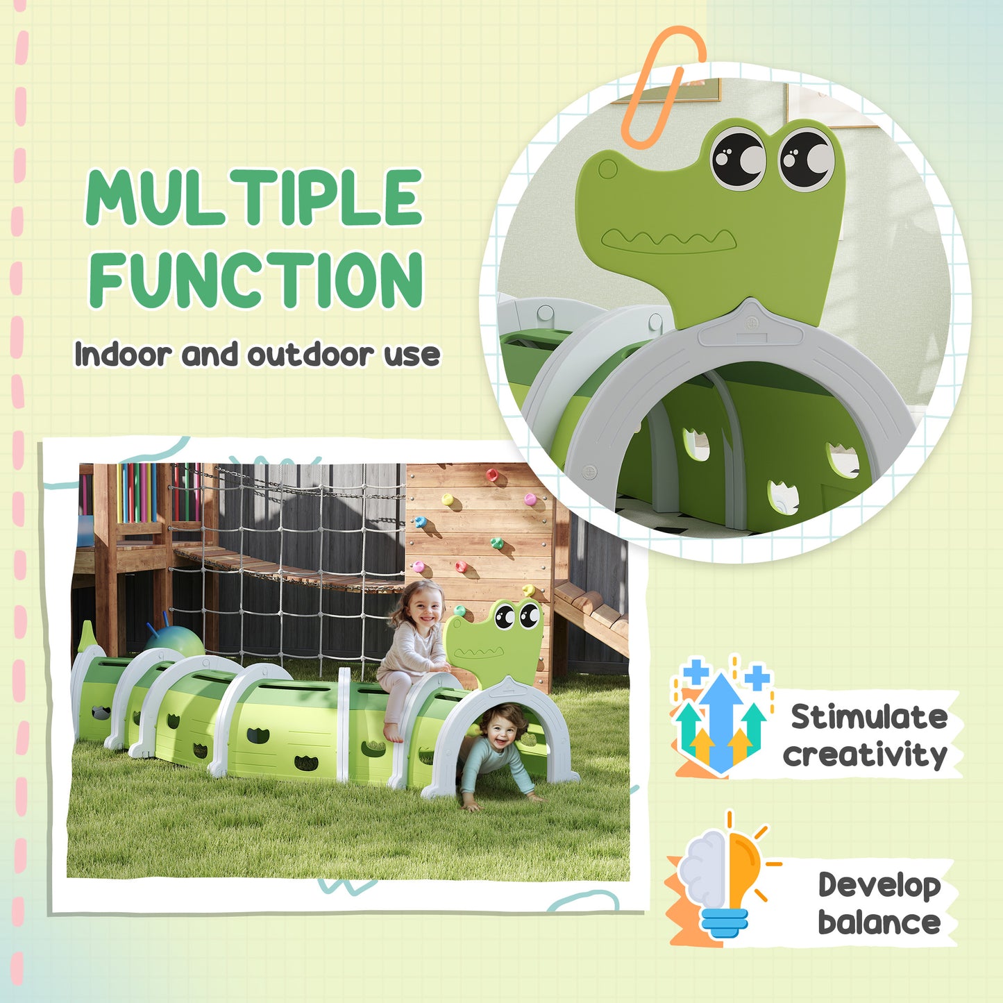 Crocodile Design Kids Play Tunnel for Kids to Crawl Through