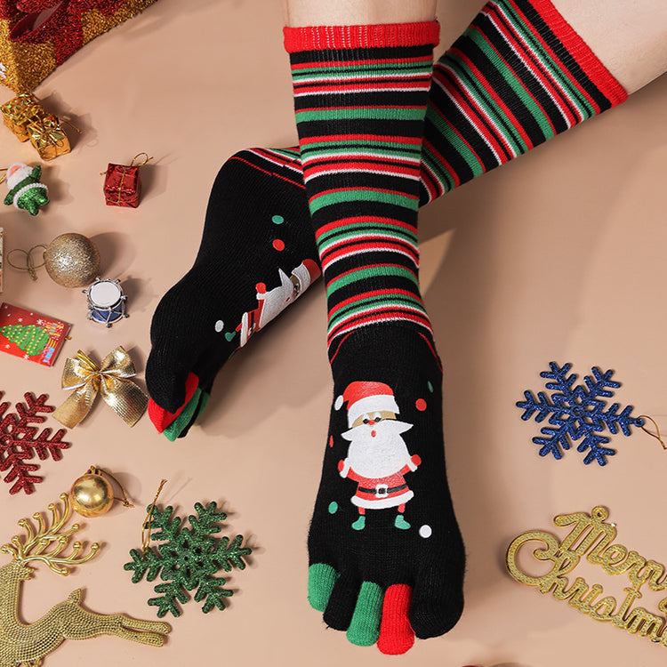 a person wearing socks and a christmas ornament