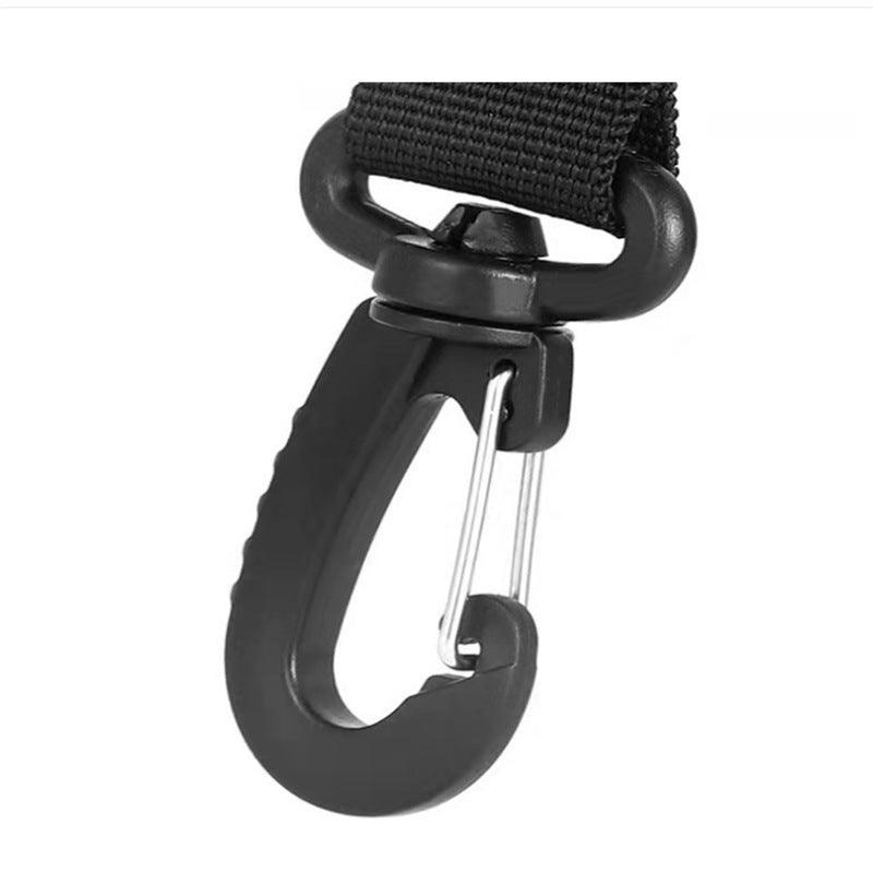 a black snap hook with a strap