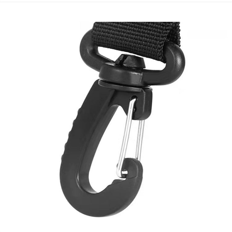 a black snap hook with a strap