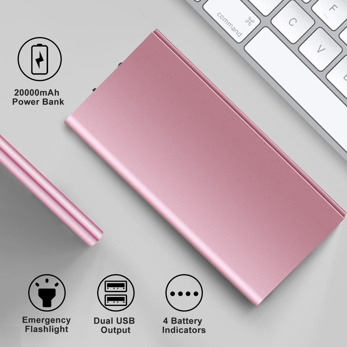 a pink rectangular object next to a keyboard