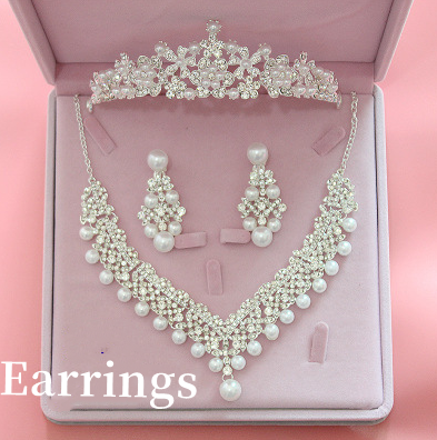 Bridal Crown & Pearl Necklace Jewelry Set, 3 Pieces